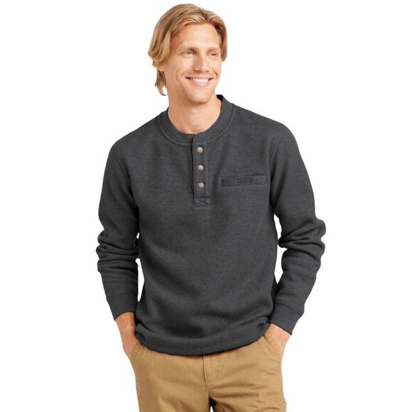 L.L.Bean Navy Katahdin Iron Works Bonded Waffled Fleece Henley Pullover Sweater - Picture 4 of 11